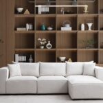 Canapé Elégance Chenille Modulable Blanc cassé 3+1 Pouf