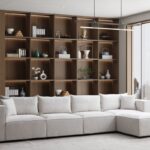 Canapé Elégance Chenille Modulable Blanc cassé 4+1 Pouf