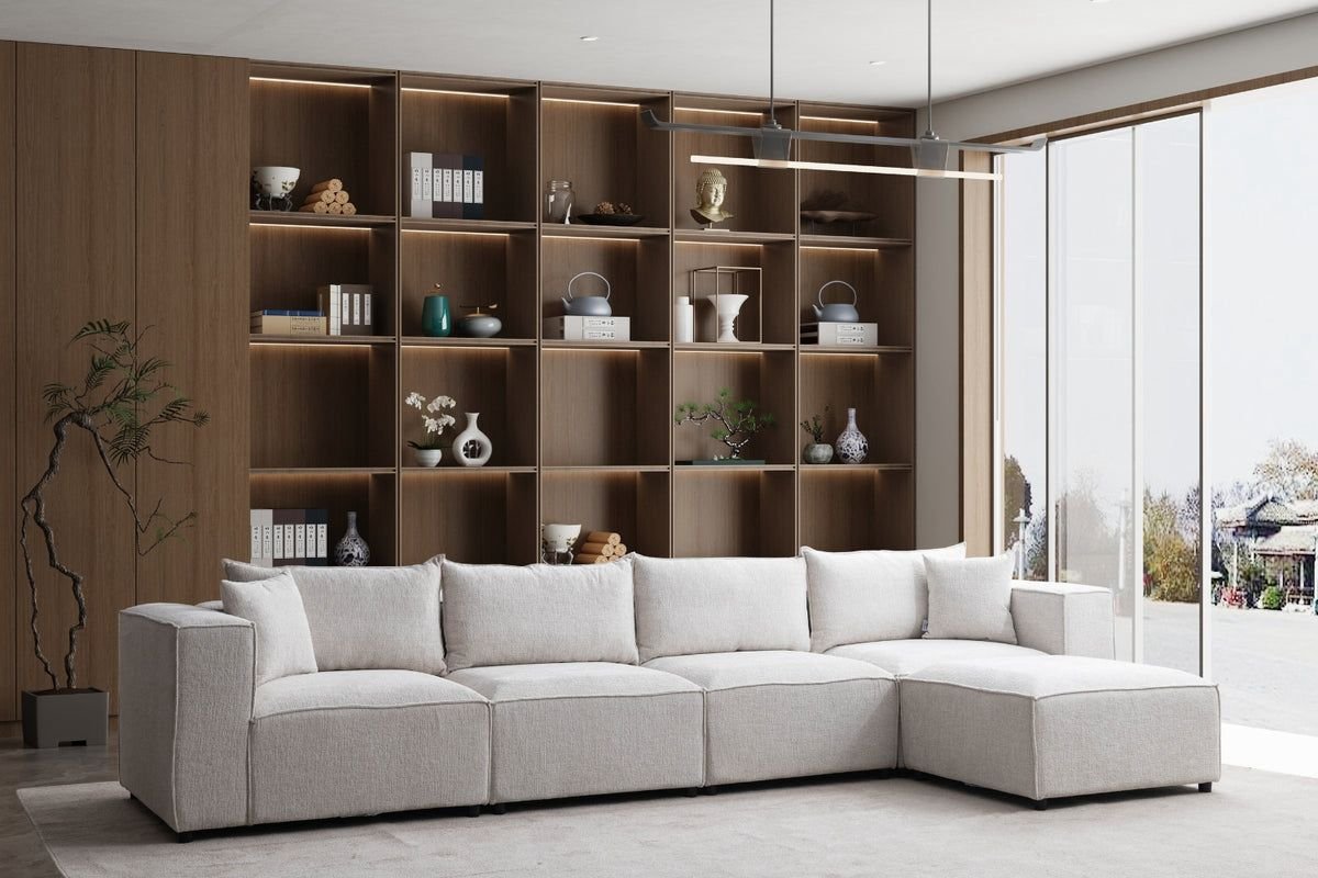 2025/01/1000201211.jpg Canapé Elégance Chenille Modulable Blanc cassé 4+1 Pouf – Image 1