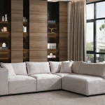 Canapé Azra Modulable en Velours Blanc Cassé