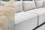 Canapé Elégance Chenille Modulable Blanc cassé 4+1 Pouf – Image 3