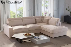 Canapé d'Angle Lexus en Velours Beige – Élégance et Confort Contemporains