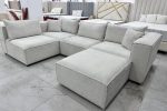 Canapé Elégance Chenille Modulable Blanc cassé 4+1 Pouf – Image 4