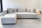 Canapé Elégance Chenille Modulable Blanc cassé 3+1 Pouf – Image 4