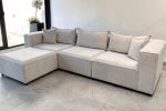 Canapé Elégance Chenille Modulable Blanc cassé 3+1 Pouf – Image 5