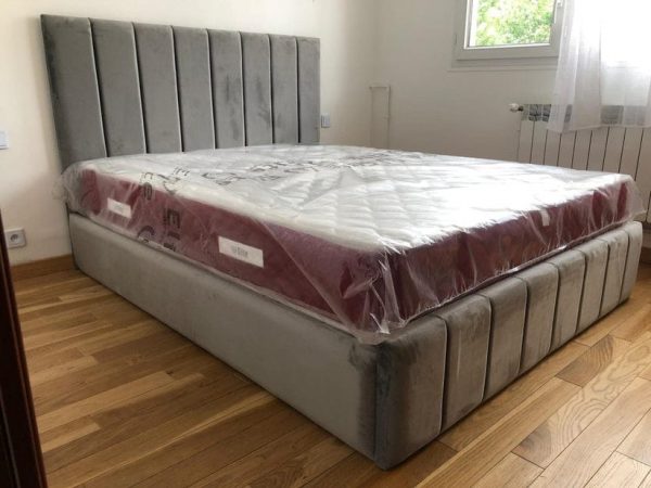 Cadre de lit gris polo + matelas 140x190x25cm