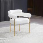 Chaise bulle velours beige pieds metal dore LAYA