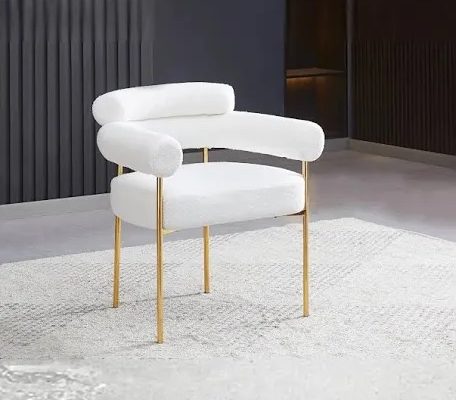 Chaise bulle velours beige pieds metal dore LAYA