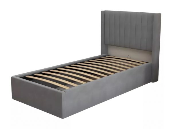 LIT SIMPLE COFFRE CAMILLE VELOURS GRIS 90X190CM