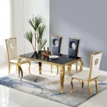 Table à Manger Victoria marbre Noir pieds Or