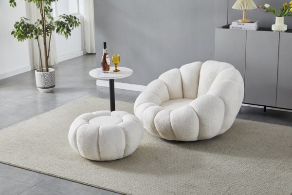 Fauteuil Pivotant avec Pouf Laine