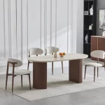 Table À Manger Calypso Effet Travertin Pied Bois Noyer