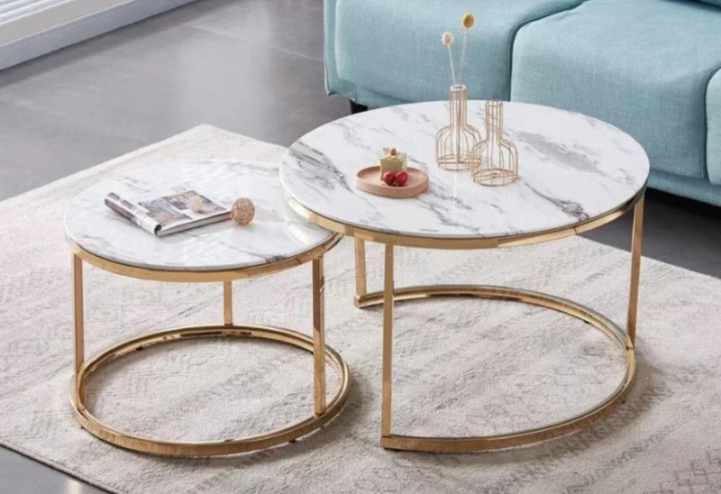 IMG-6830 Table basse Ushuaia Marbre Blanc Pieds Or – Image 1