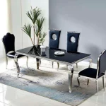 Table à Manger Victoria marbre Noir pieds argent