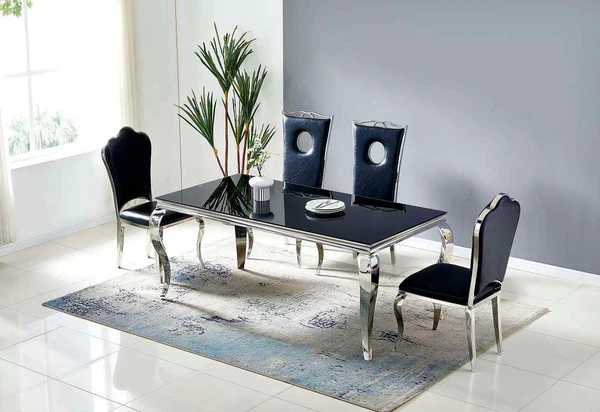 WhatsAppImage2023-09-01a18.19.10 Table à Manger Victoria marbre Noir pieds argent – Image 1