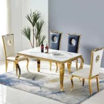 Table à manger Victoria marbre blanc pieds or