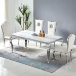 Table à manger Victoria marbre blanc pieds chrome