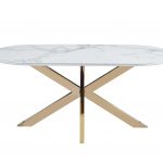 Table repas Manon céramique marbre blanc & pied gold 90x200