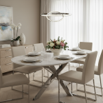 Table à Manger MANON – Chrome & Céramique Marbre Blanc – 200x90 cm