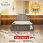 Cadre de Lit Natura Gris + Sommier + Matelas 140x190 cm Épaisseur 20cm