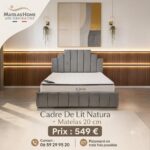Cadre de Lit Natura Gris + Sommier + Matelas 140x190 cm Épaisseur 20cm