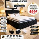 Cadre Venise Noir + Sommier + Matelas 140x190 cm Épaisseur 20cm